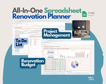Renovation Planner, Home Improvement, Interior Design Project Planner, Home Organization, Renovation Budget, Remodel Expense, Google Sheets