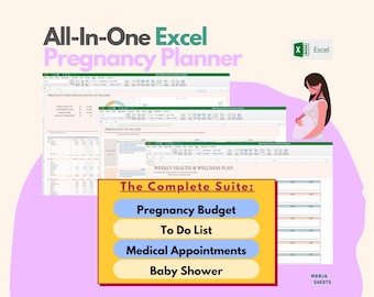 Digital Pregnancy Planner (Excel Spreadsheet): First Time Mom Gift, Birth Plan Template, Baby Gift, Maternity Journal, Baby Planner Shopping