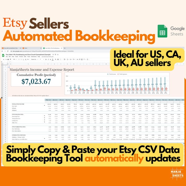 Etsy Seller Automatic Bookkeeping, Small Business Planner, Expense Tracker, Income Tracker, Accounting, Seller Account, Google Sheets