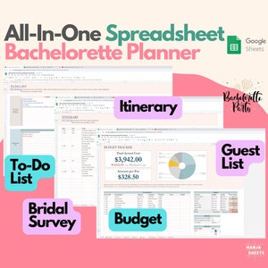 Bachelorette Party Google Sheets, Maid of Honor Gift, Wedding Favors, Bridal Party, Bride Gifts, Bridal Shower Games, Hen Party Planner