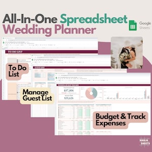 Wedding Digital Planner, Wedding Budget Spreadsheet, Wedding Timeline, Wedding Checklist, Wedding Template, To Do List, Guest, Google Sheets