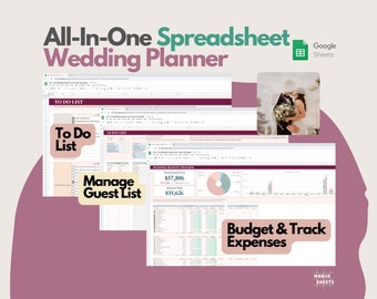 Wedding Digital Planner, Wedding Budget Spreadsheet, Wedding Timeline, Wedding Checklist, Wedding Template, To Do List, Guest, Google Sheets