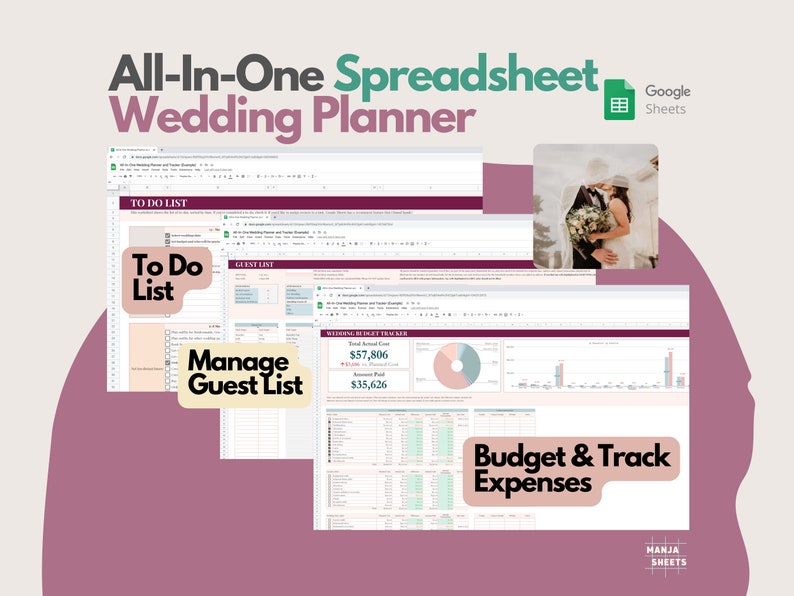 Wedding Digital Planner, Wedding Budget Spreadsheet, Wedding Timeline, Wedding Checklist, Wedding Template, To Do List, Guest, Google Sheets image 1