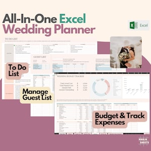 Wedding Digital Planner, Wedding Budget Spreadsheet, Wedding Timeline, Wedding Checklist, Wedding Template, To Do List, Guest, Excel Sheet