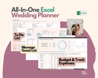 Bruiloft digitale planner, bruiloft budget spreadsheet, bruiloft tijdlijn, bruiloft checklist, bruiloft sjabloon, takenlijst, gast, Excel-blad