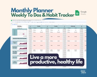 Daily To Do List, Google Sheets Monthly Planner, Weekly Planner, Spreadsheet Planner, Daily Schedule Template, Task Tracker,Digital Editable