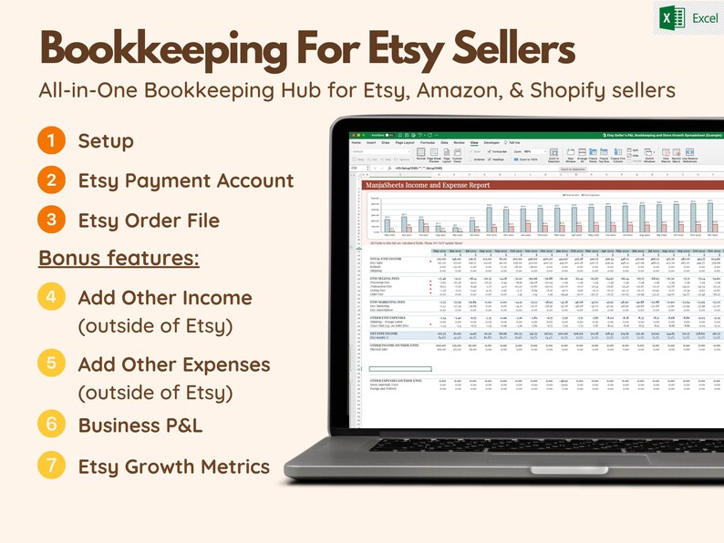 Etsy Seller Small Business Planner: Bookkeeping Template Expense Tracker, Profit and Loss Accounting, Sell on Etsy (Excel Spreadsheet) image 2