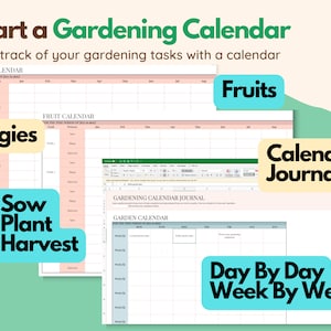 Puede incluir: Una plantilla de calendario de jardiner&iacute;a imprimible en formato Excel. La plantilla incluye secciones para "Vegetales", "Frutas" y un "Diario del calendario". El calendario est&aacute; dise&ntilde;ado para ayudar a los jardineros a llevar un registro de sus tareas, incluyendo la siembra, la plantaci&oacute;n y la cosecha.