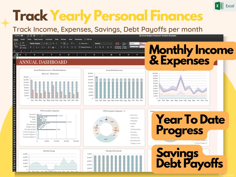 Annual Budget Planner: Excel Expense & Income Tracker (digital Download ...