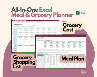 Plantilla de Excel para planificador de comidas semanal: lista de compras y registro de gastos