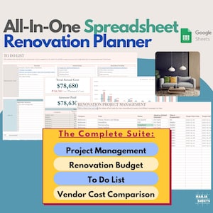 Home Renovation Planner: Renovation Task Tracker, Budget Planner, Interior Design, Home Organization, Project Planner (Google Sheets)