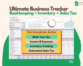 Small Business Planner Budget Spreadsheet: Income, Expense, Inventory Tracker, Sales Tax, Bookkeeping Template Accounting (Google Sheets)