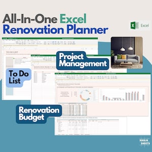 Renovation Planner, Home Improvement, Interior Design Project Planner, Home Organization, Renovation Budget, Remodel Expense, Excel Sheet