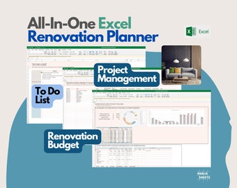 Renovation Planner, Home Improvement, Interior Design Project Planner, Home Organization, Renovation Budget, Remodel Expense, Excel Sheet