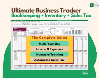 Small Business Bookkeeping Excel Sheet: Budget, Inventory, Profit Tracker (Digital Download)