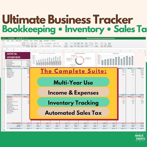 Small Business Bookkeeping Excel Sheet: Budget, Inventory, Profit Tracker (Digital Download)