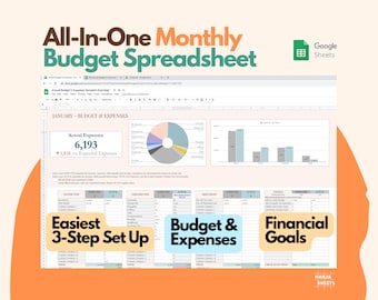 Monthly Budget Spreadsheet: Google Sheets Finance Planner (Digital Download)