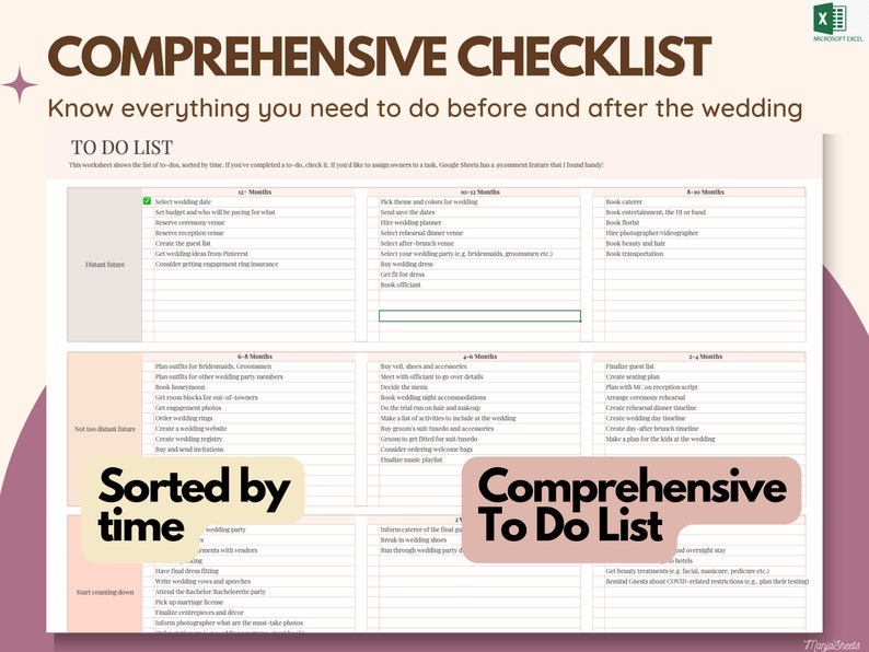 Agenda numérique de mariage, Feuille de calcul budgétaire de mariage, Chronologie du mariage, Liste de contrôle de mariage, Modèle de mariage, Liste de tâches, Invité, Feuille Excel image 4