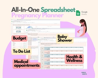 Digital Pregnancy Planner, Pregnancy Organizer Pregnancy Spreadsheet, Google Spreadsheet, Pregnancy Gift, Pregnancy Expenses