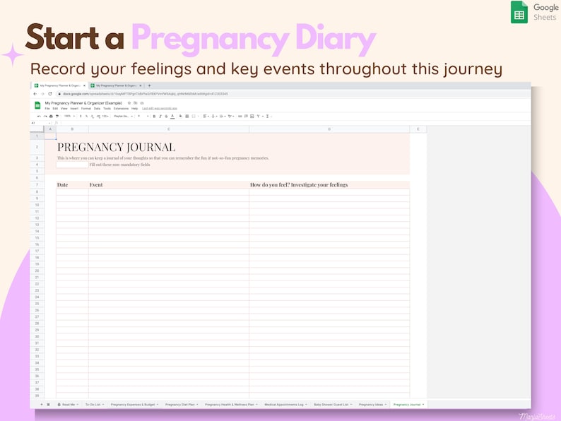 Digital Pregnancy Planner (Google Sheets): First Time Mom Gift, Birth Plan Template, Baby Gift, Maternity Journal, Baby Planner & Shopping image 10