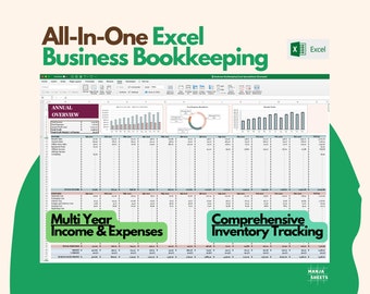 Boekhouding voor kleine bedrijven, budgetspreadsheet, onkostentracker, bedrijfsplanner, inventarissjabloon, inkomstentracker, winst, Excel-blad