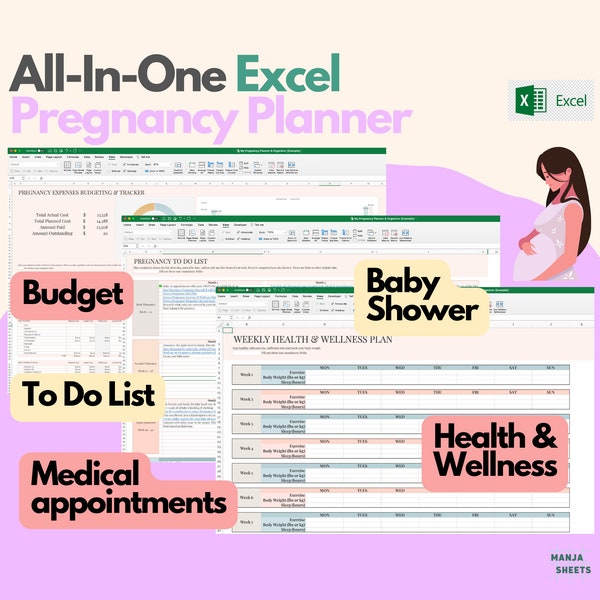 Digitaler Schwangerschaftsplaner, Schwangerschaftsplaner, Schwangerschaftsplaner, Excel-Tabelle, Schwangerschaftsgeschenk, Schwangerschaftskosten