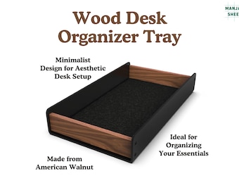Walnut Wood Desk Organizer Tray: Minimalist Office Accessories