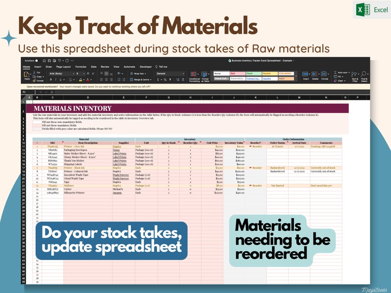 Small Business Inventory Tracker: Excel Spreadsheet Template - Etsy
