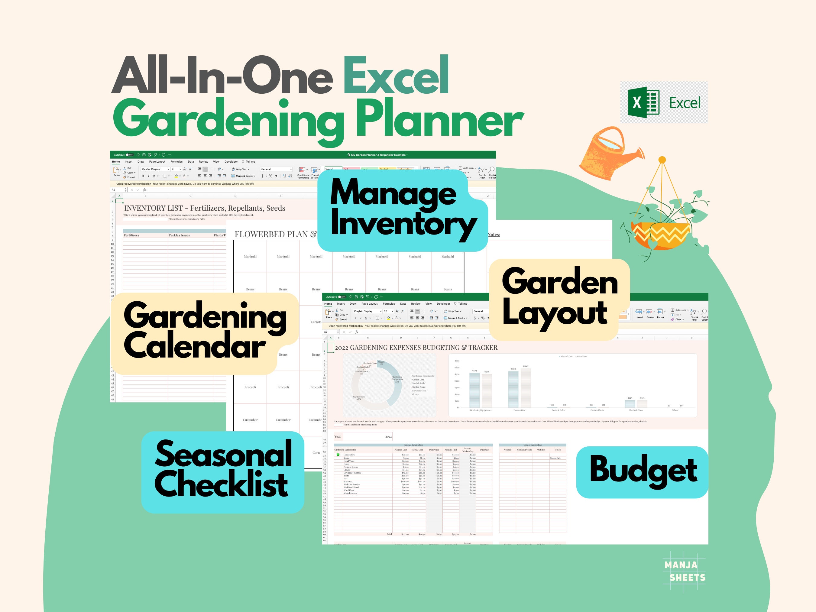 Garden Planner, Garden Journal, Plant Tracker, Garden Calendar, Garden Spreadsheet, Digital Planner, Printable Garden,Expense Excel Template