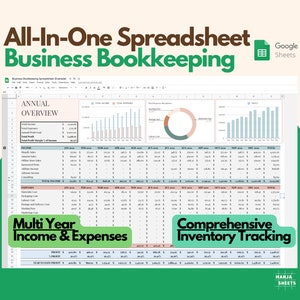 Bookkeeping Small Business, Budget Spreadsheet, Expense Tracker, Business Planner, Inventory Template, Income Tracker, Profit, Google Sheets