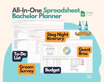 Bachelor Party Spreadsheet, Stag Party template, Bachelor Planner, Bachelor Night Template, Wedding Planner, Wedding Checklist Google Sheets