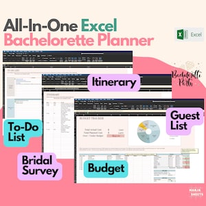 Bachelorette Party Excel Template, Maid of Honor Gift, Wedding Favors, Bridal Party, Bride Gifts, Bridal Shower Games, Hen Party Planner