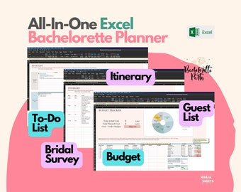 Bachelorette Party Spreadsheet, Maid of Honor Gift, Bridal Party, Bride Gifts, Bridal Shower, Hen Party, Wedding Planner, Excel Spreadsheet