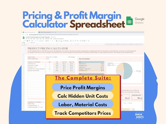 Etsy Sellers Pricing Calculator: Small Business Planner, Price List, Handmade products, Spreadsheet template (Google Sheets)