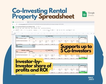 Co-investment Rental Property ROI, Cap Rate Calculator, Real Estate Investment, Rental Spreadsheet, Rental Calculator, Airbnb, Google Sheets