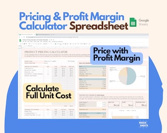 Sjabloon voor productprijzen, prijsblad, prijscalculator, handgemaakte producten, planner voor kleine bedrijven, zakelijke spreadsheet, Google Spreadsheets