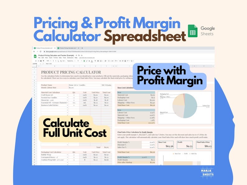 Product Pricing Template, Pricing Sheet, Pricing Calculator, Handmade Products, Small Business Planner, Business Spreadsheet, Google Sheets image 1