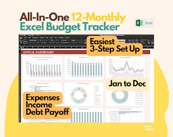 Pianificatore di budget annuale: monitoraggio di spese e entrate in Excel (download digitale)