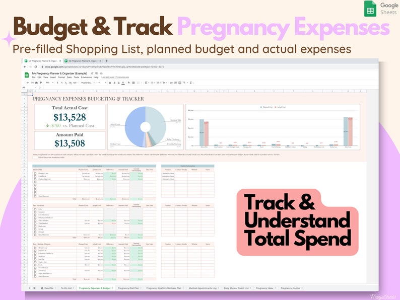Digital Pregnancy Planner (Google Sheets): First Time Mom Gift, Birth Plan Template, Baby Gift, Maternity Journal, Baby Planner & Shopping image 3