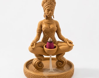 Meditating AFRICAN QUEEN Backflow Incense Burner, Afrocentric Tabletop Decor with 10 Incense Pads