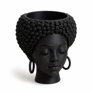 Mini Afro Puff Woman Head Planter, Black Succulent Pot, Desk Decor, Small Plant Holder