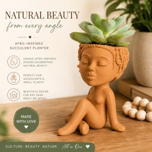 Afro Goddess Succulent Planter | Black Woman Natural Hair Decor | Boho Plant Holder