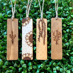 Personalized Wood Burned Bookmarks, Feather, Cherry Blossoms