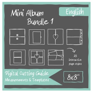 DIGITAL Cutting Guides and Templates for 8x8" Mini Album (Bundle No.1 Including Page Styles 1-25)