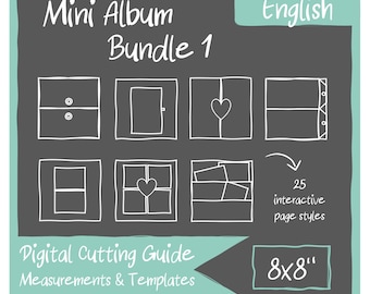 Guías de corte DIGITALES y plantillas para miniálbum de 8x8" (paquete n.º 1 que incluye estilos de página 1-25)