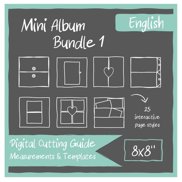 Guides et modèles de découpe NUMÉRIQUES pour mini album 8x8" (Bundle No.1 comprenant les styles de page 1-25)