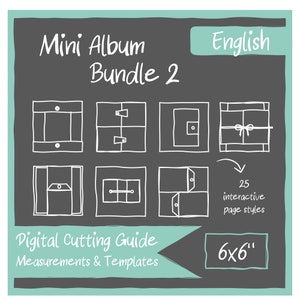 Guías de corte DIGITALES y plantillas para miniálbumes de 6x6" (paquete n.º 2 que incluye estilos de página 26-50)