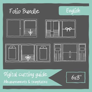 Può includere: Una guida di taglio digitale per un set di folio, con modelli e misure per un progetto di 15,24 x 20,32 cm. La guida include quattro diversi design di folio con linguette, tasche ed elementi decorativi.