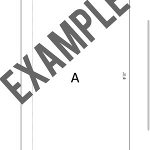 Puede incluir: Un patr&oacute;n de costura para un proyecto etiquetado como "A" con medidas de 8 1/4 pulgadas por 4 7/8 pulgadas.