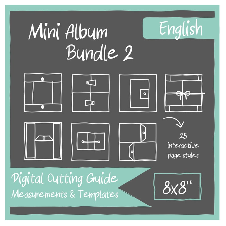 DIGITAL Cutting Guides and Templates for 8x8 Mini Albums Bundle No.2 Including Page Styles 26-50 image 1